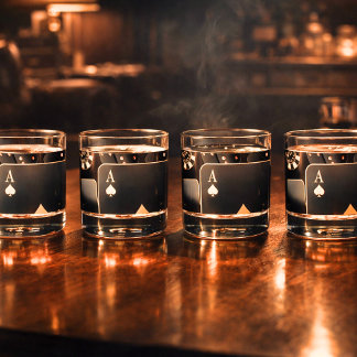 Black and Gold Poker Night Whiskey Glass