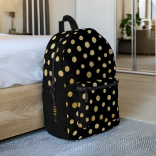 Black and Gold Polka Dot Personalised Printed Backpack