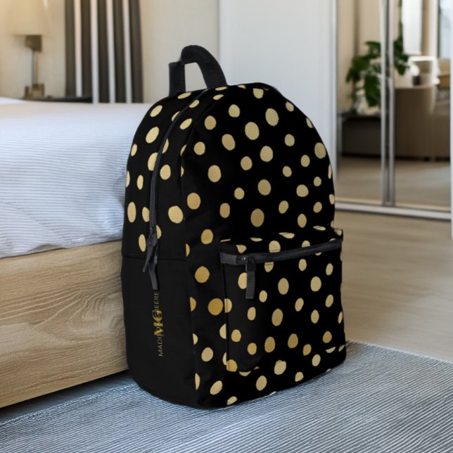 Black and Gold Polka Dot Personalised Printed Backpack (Creator Uploaded)