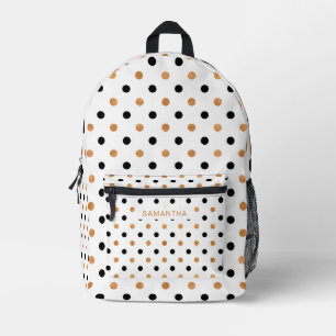 Black and Gold Polka Dots in a White Background Printed Backpack
