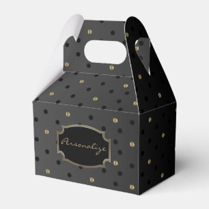 Black and Gold Polka Dots on Black  Favour Box