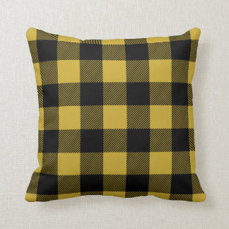 Black and Gold Preppy Buffalo Check Plaid Cushion