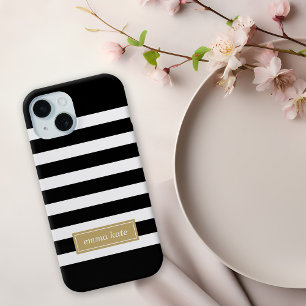 Black and Gold Preppy Stripes Monogram Case-Mate iPhone 14 Case