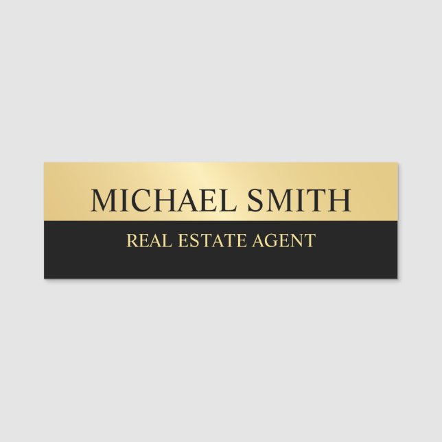 Black and Gold Professional Personalised Name Tag (Front)