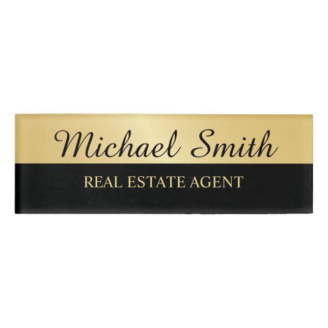 Black and Gold Professional Personalised Name Tag (Front)