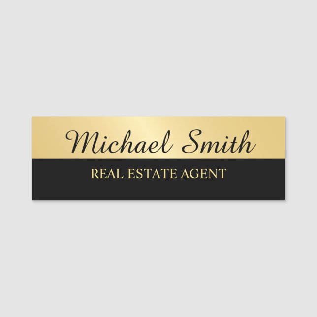 Black and Gold Professional Personalised Name Tag (Front)