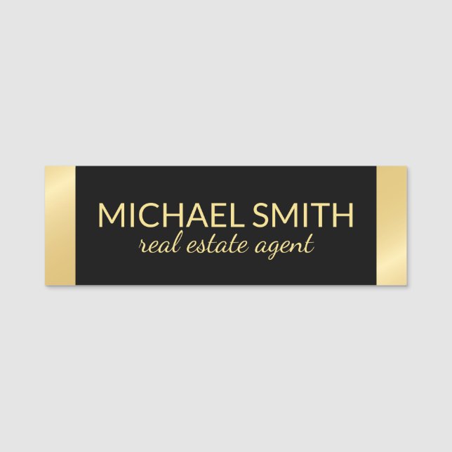 Black and Gold Professional Personalised Name Tag (Front)