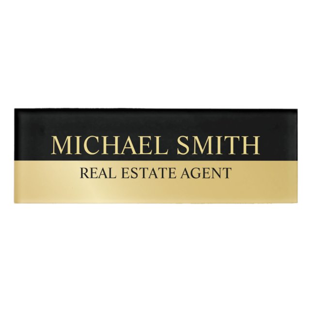 Black and Gold Professional Personalised Name Tag (Front)