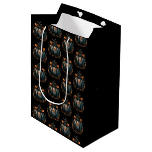Black and Gold Pumpkin Leaves Pattern Halloween Medium Gift Bag