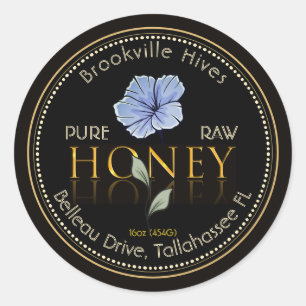 Black and Gold Pure Raw Honey Label Flower Purple