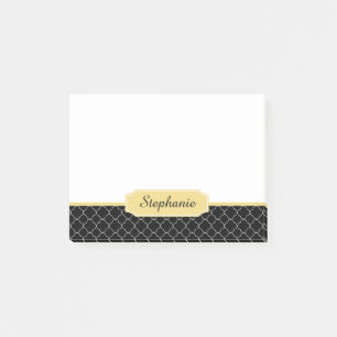 Black and Gold Quatrefoil Monogram Post-it Notes