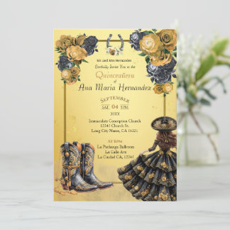 Black and Gold Quinceañera Charro Theme Invitation