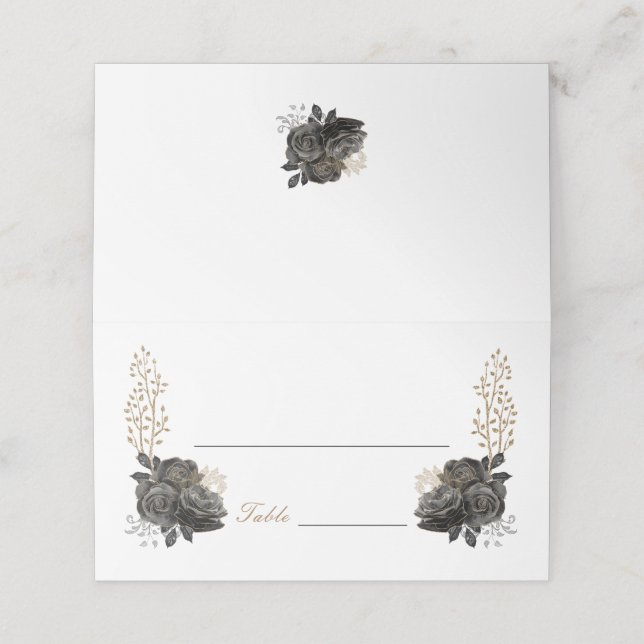 Black and Gold Quinceañera Folded Place Card (Outside Unfolded)