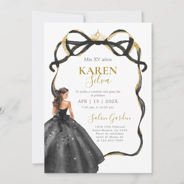 Black and Gold Quinceanera Invitation (Front)