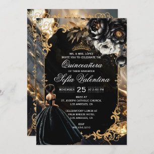 Black and Gold Quinceañera Invitation