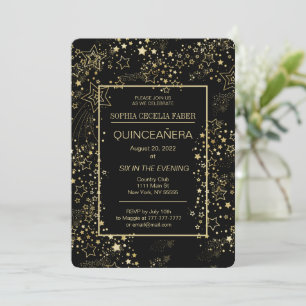 Black and Gold Quinceañera Party Invitation