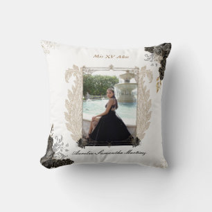 Black and Gold Quinceañera Pillow for Quince Años