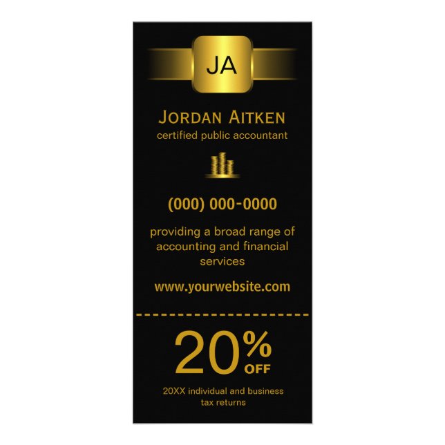 Black and Gold Rack Cards with Discount Coupon (Front)
