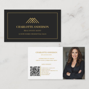 Black and Gold Real Estate Agent Photo Business  Card