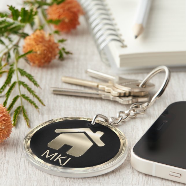 Black and Gold  Real Estate - Monogram  Key Ring (Front Right)