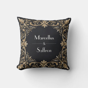 Black and Gold Regal Border Wedding Sticker Cushion