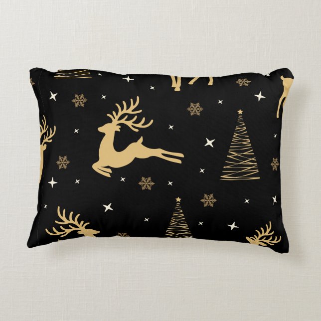 Black and Gold Reindeer Decorative Cushion (Back)