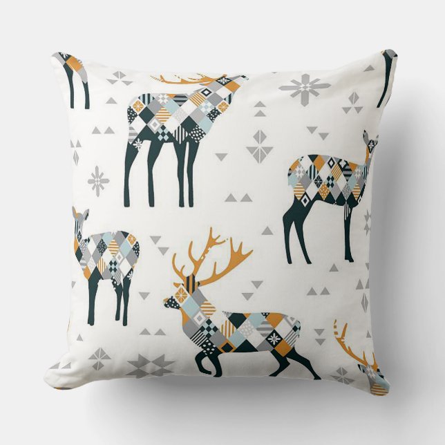 Black and Gold Reindeer Large Holiday Throw Pillow (Front)
