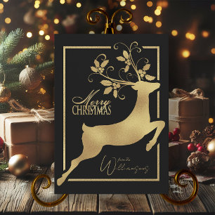 Black And Gold Reindeer Merry Christmas Wishes Holiday Card