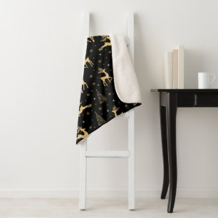 Black and Gold Reindeer Sherpa Blanket
