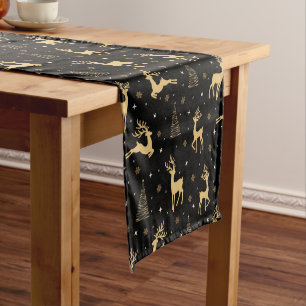 Black and Gold Reindeer Short Table Runner