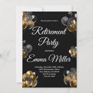 Black and Gold Retirement Party Invitation