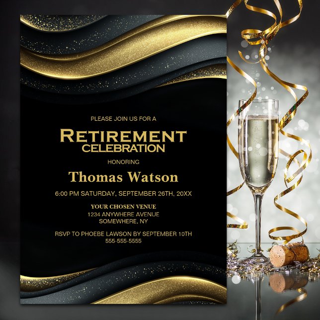 Black and Gold Retirement Party Invitation (Creator Uploaded)