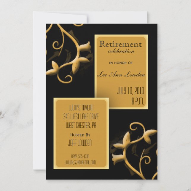 Black and Gold Retirement Party Invitation (Front)