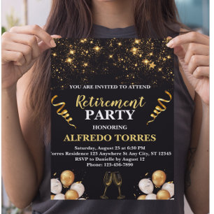 Black and Gold Retirement Party Invitation Flyer