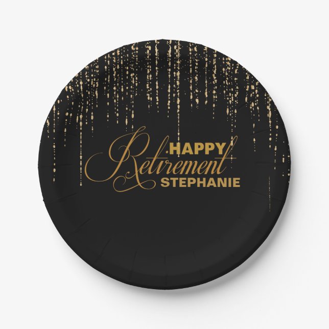 Black and Gold Retirement Party Plates (Front)