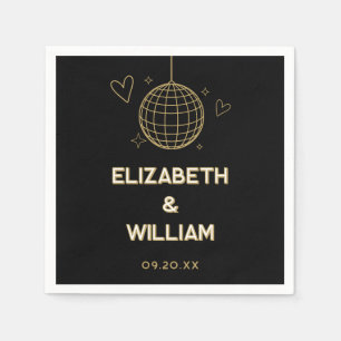 Black And Gold Retro Disco Groovy 70s Wedding Napkin