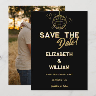 Black And Gold Retro Disco Groovy Photo Wedding Save The Date