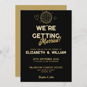 Black And Gold Retro Disco Groovy Wedding Invitation