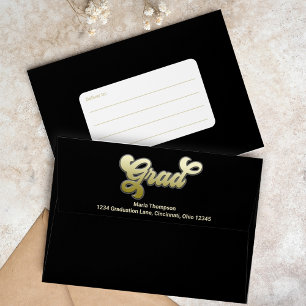 Black and Gold Retro Graduation Custom Envelope