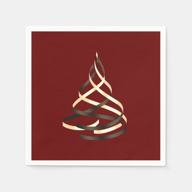 Black and Gold Ribbon Christmas Tree Napkin (Front)