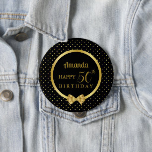 Black And Gold Ribbon Elegant 50th Birthday 10 Cm Round Badge