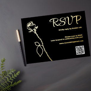 Black and Gold Rose bud QR code RSVP Wedding