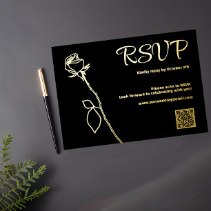 Black and Gold Rose bud QR code RSVP Wedding