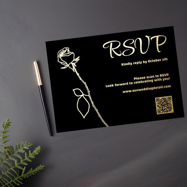 Black and Gold Rose bud QR code RSVP Wedding (Creator Uploaded)
