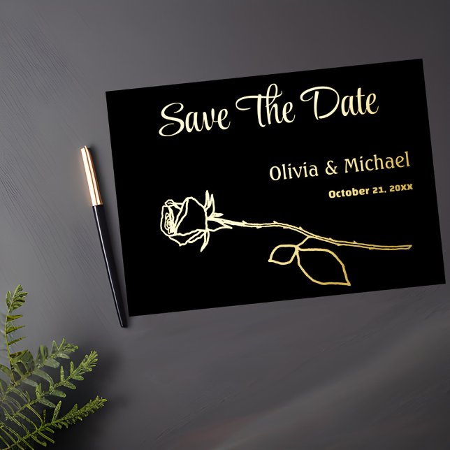 Black and Gold Rose bud Save the Date card (Creator Uploaded)