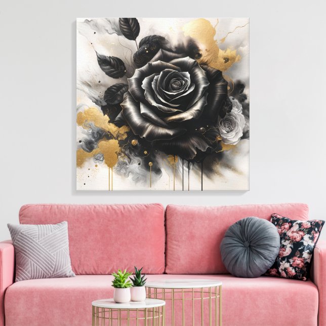 Black and Gold Rose Canvas Print (Insitu(LivingRoom))