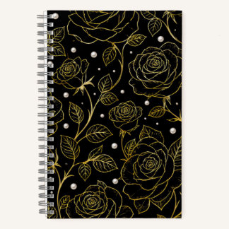 Black and Gold Rose Pearl Notebook