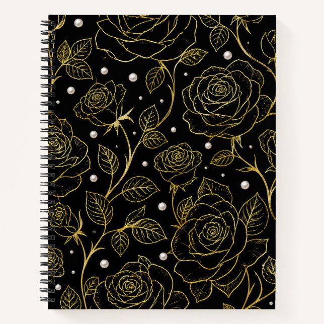 Black and Gold Rose Pearl Notebook (Front)
