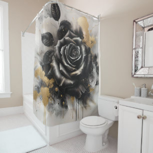 Black and Gold Rose Shower Curtain
