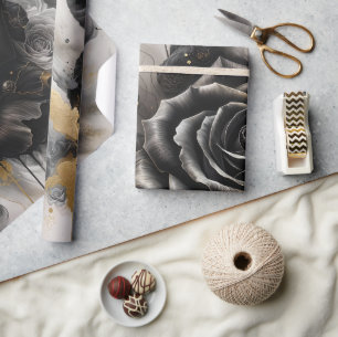 Black and Gold Rose Wrapping Paper